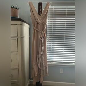 Blume Bridal Faux Wrap Dress Taupe Sz 6